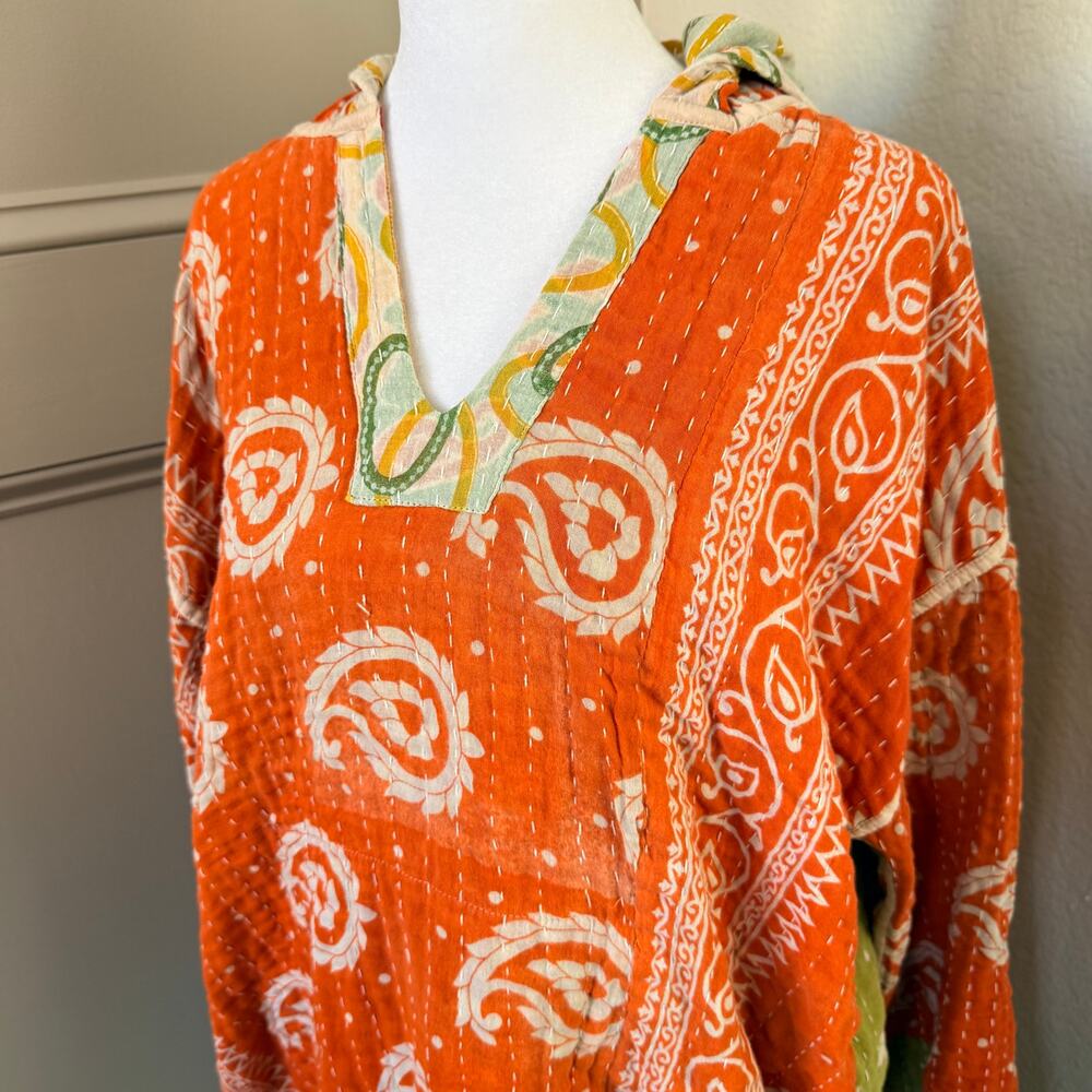 Handmade Kantha Reversable Patchwork Boho Hoodie Jacket Floral Est L/XL - Picture 7 of 8